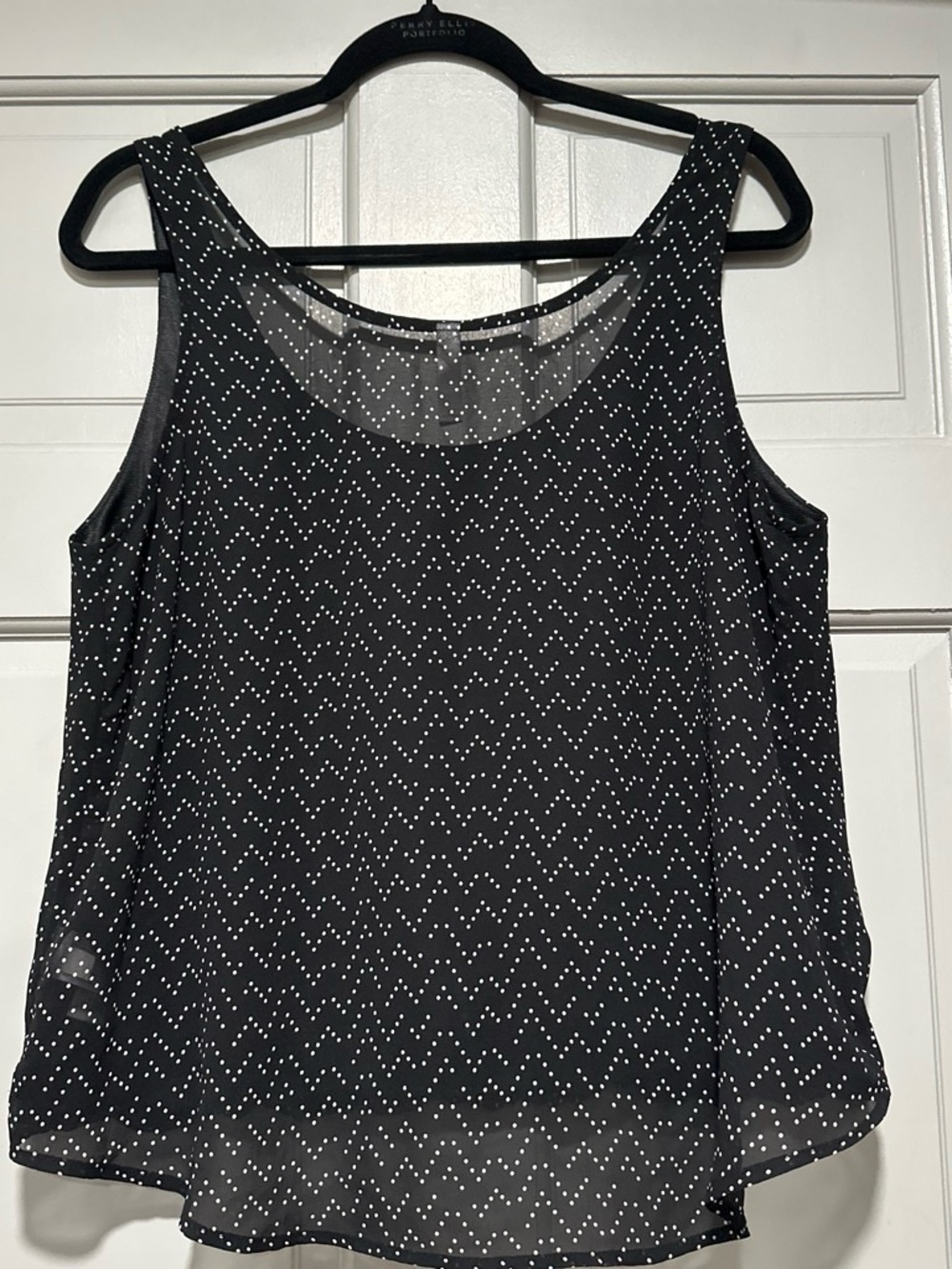 Xhilaration Black Tank Top with White Chevron Dot Print